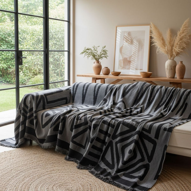 Boho Dark Grey Couch Cover