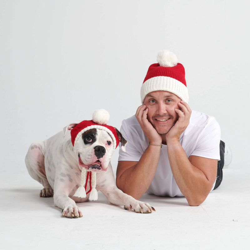 Knit Pom Pom Dog Beanie Hat - Santa