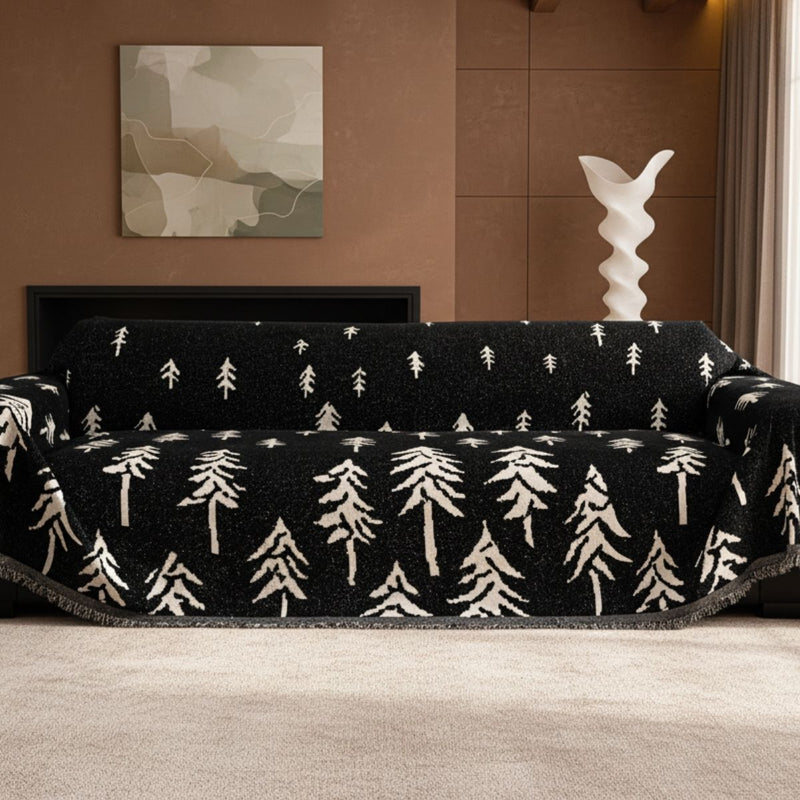 Pine Trees Black Couch Cover