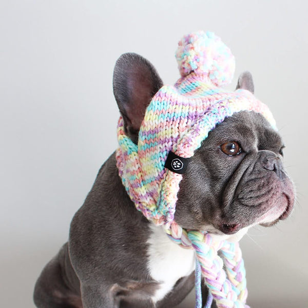 Gorro de tricô pom pom para cachorro - Glacê Pastel