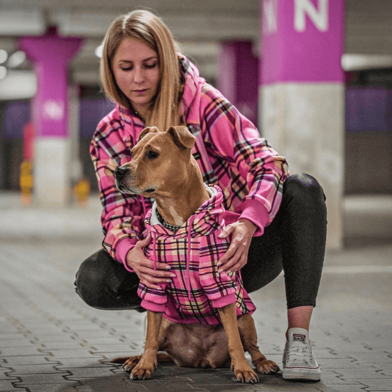 Moletom xadrez rosa para cachorro