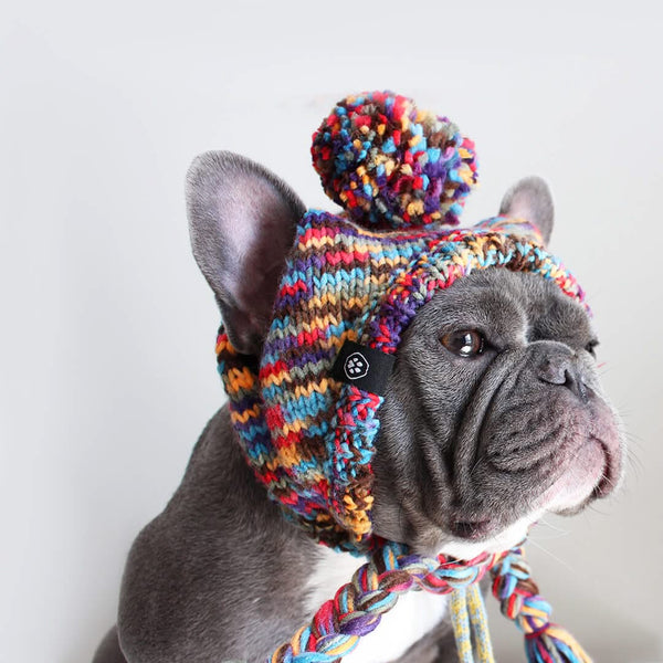 Gorro de tricô pom pom para cachorro - Caleidoscópio